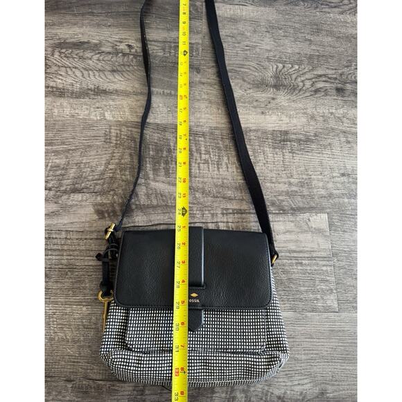 Fossil Kinley Crossbody Black White Houndstooth Checkered Front Flap 9” Small - Picture 10 of 16